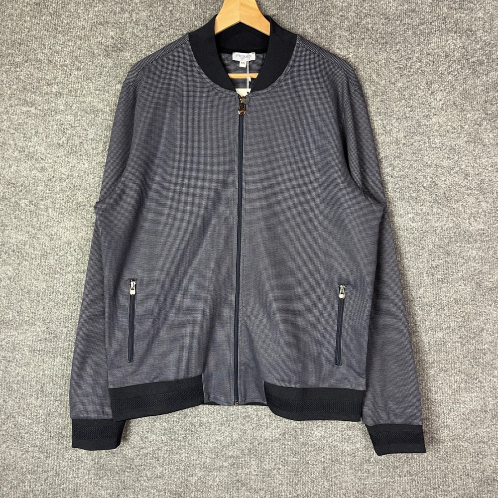 NEW Tom James Mens XXL Navy Blue Micro Houndstooth Bomber Jacket